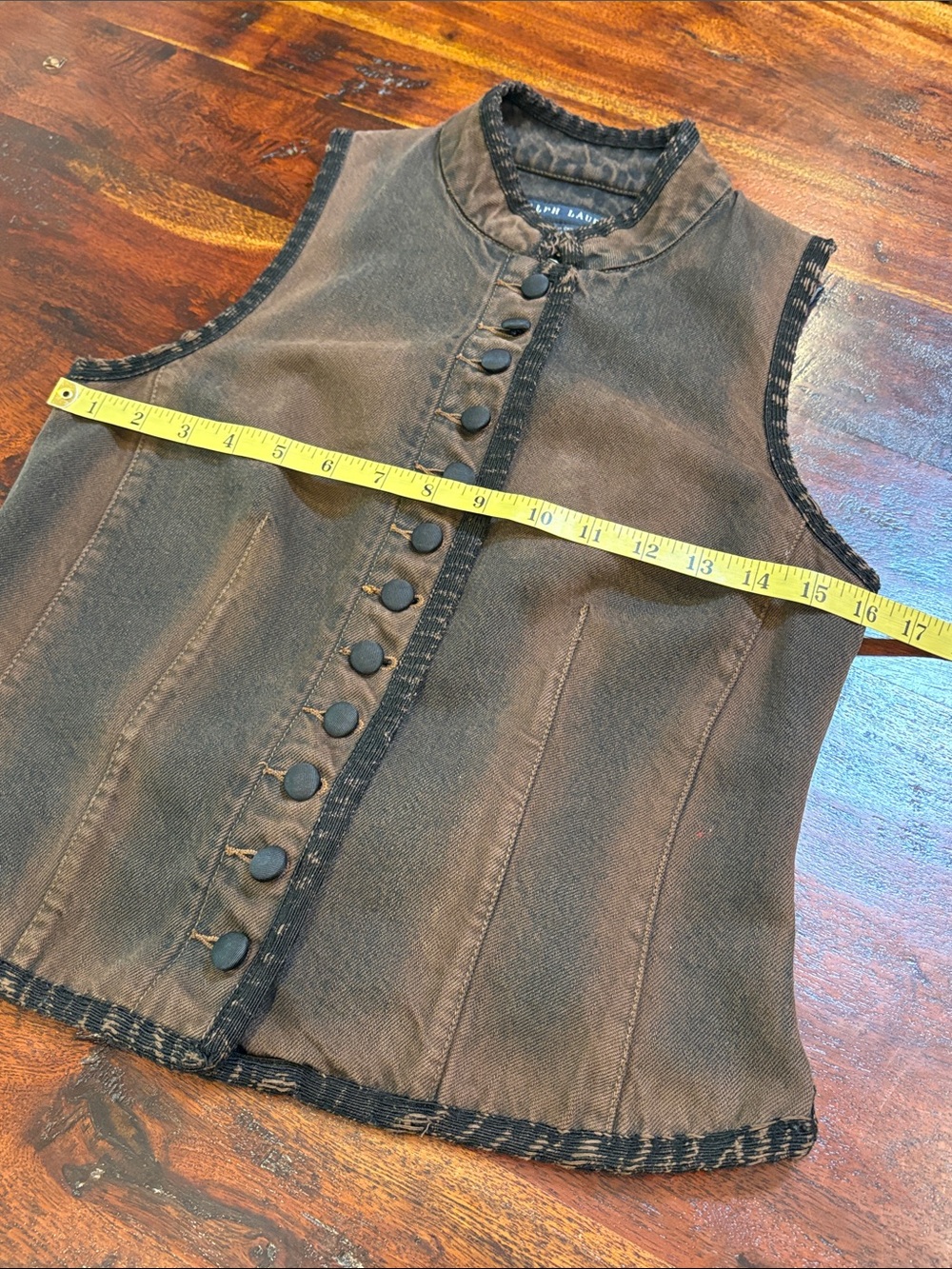 Vintage Ralph Lauren Blue Label Equestrian Brown Denim Button Up Vest size 8 - Picture 12 of 14
